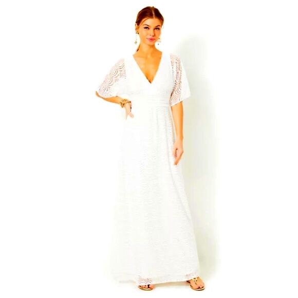Lilly Pulitzer White Scalloped Shell Parigi Lace Maxi Dress -Resort Sz XL *** - Picture 3 of 5